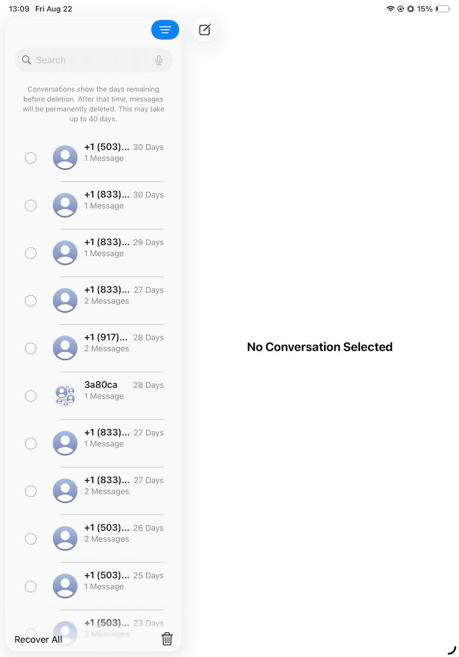Recent deleted messages