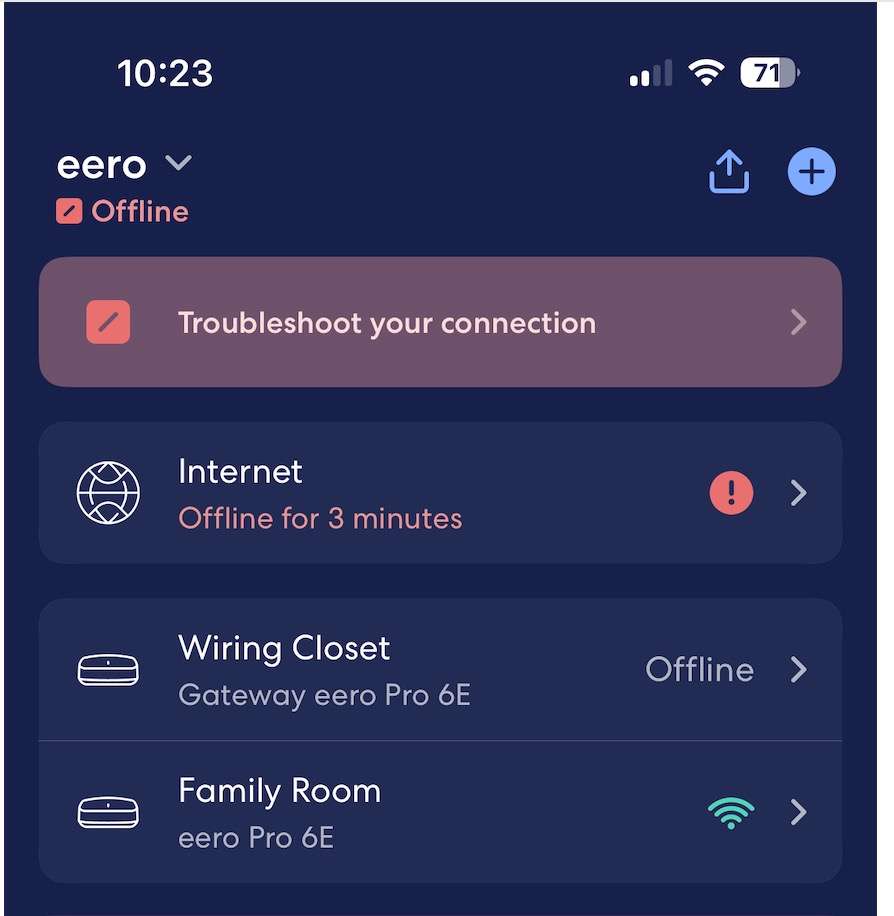 Internet down in eero app